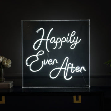 Happily Ever After Square Contemporary Glam Acrylic Box USB Operated LED Neon Light - JONATHAN Y